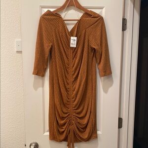 Elegant Brown Ruched Dress